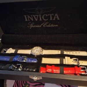 Invicta Special Edition Watch Set with Blue, Red, and Cream Straps